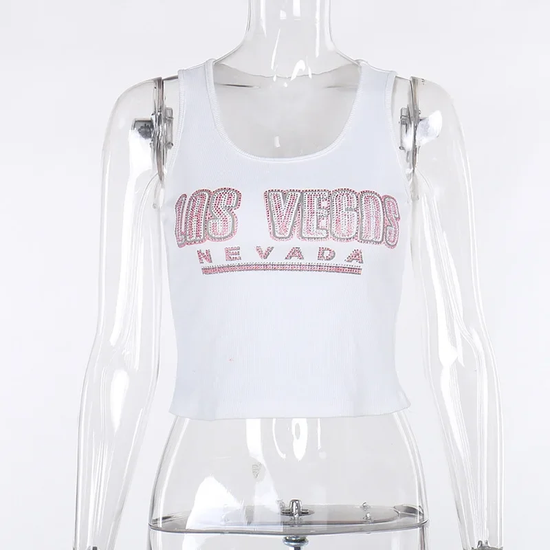Y2k Accessories Summer Outfit Slim Fit Streetwear Casual Ropa De Mujer Hot Drilling Cute Tops White Tank Top Women Edgy Clothes