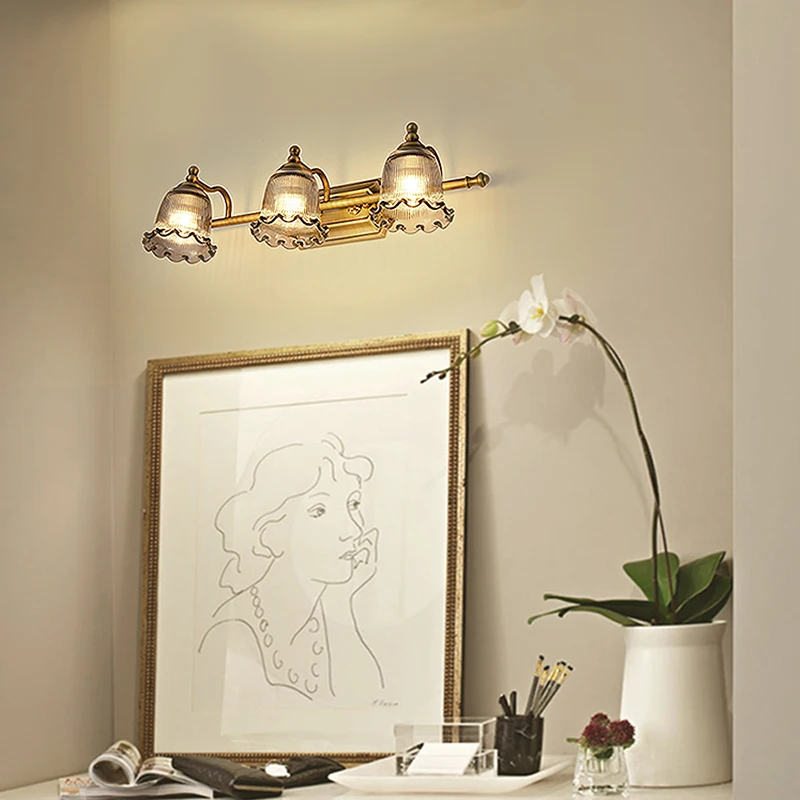 Vintage 4-Light Vanity Lights with Gray Glass Shades Modern Wall Sconce Lighting Fixture for Bathroom Mirror E14 Base Front