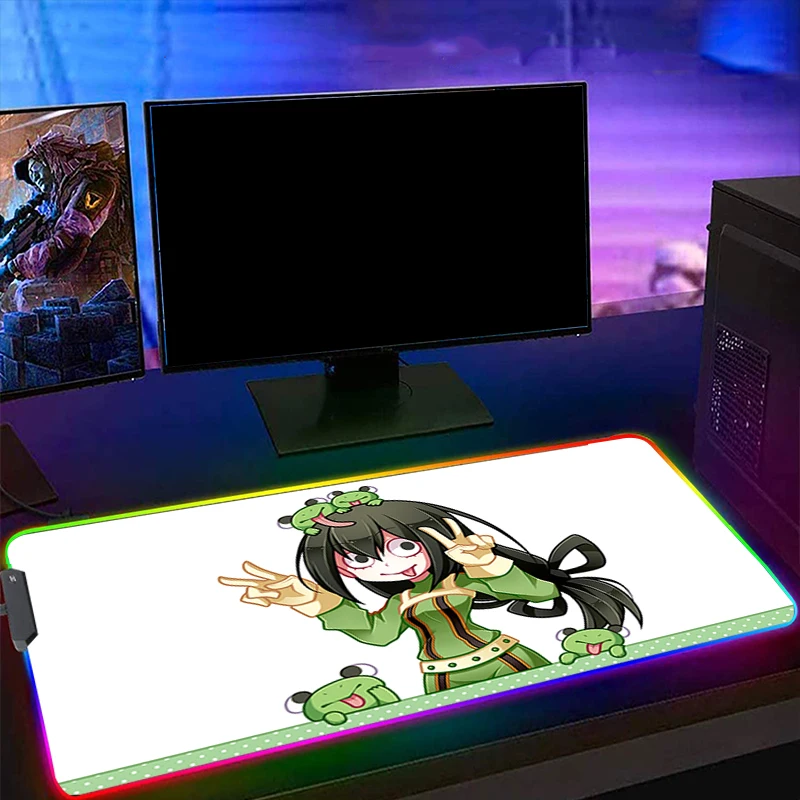 

Большой коврик для мыши Tsuyu Asui RGB, коврик для мыши с рисунком аниме, коврик для мыши, красочный светящийся коврик для мыши 40x9 0, подсветка, натуральный резин