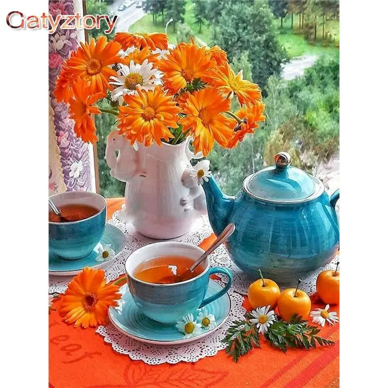 

GATYZTORY 60x75cm Painting By Numbers For Adults Handmade Flower Diy Framed Oil Picture By Number Home Decoration Wall Artcraft