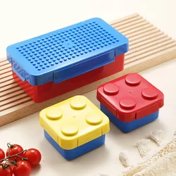 Colorful Building Blocks Portable Lunch Box (Without bag blue)