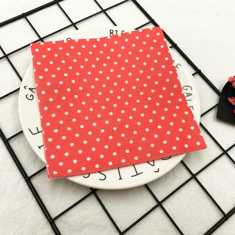 10/20pcs/Pac 33*33cm 2-Ply Custom Colourful Printed Napkins New Two Colour Polka Dot Folded Napkins All Party Napkins Placemats