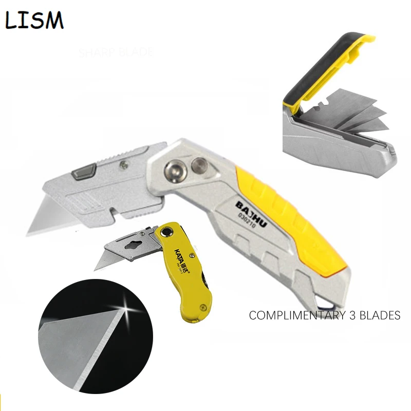 FoldingKnifeWith3BladesUtilityKnifeforCableCartonsCarboard