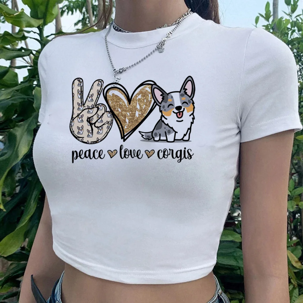 

Corgi trashy graphic aesthetic crop top girl aesthetic Kawaii streetwear goth tee clothing