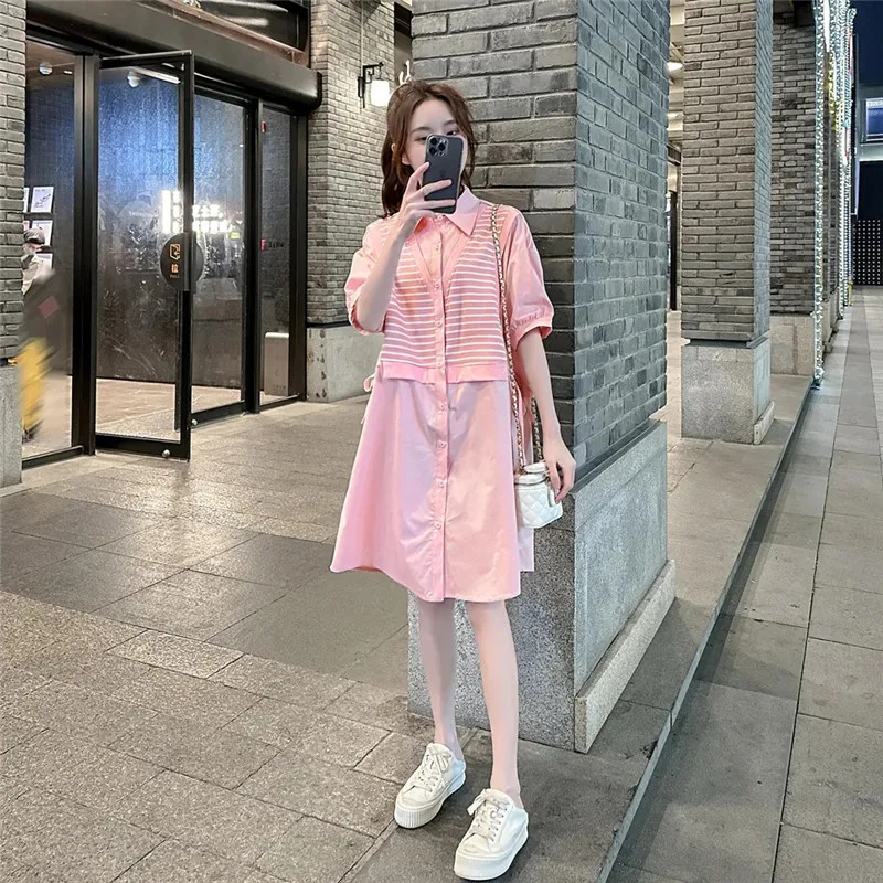 

Pink French Dress Women's New Summer 2024 Short Loose Shirt Skirt Casual Fashion Assorted Colors Dress Female