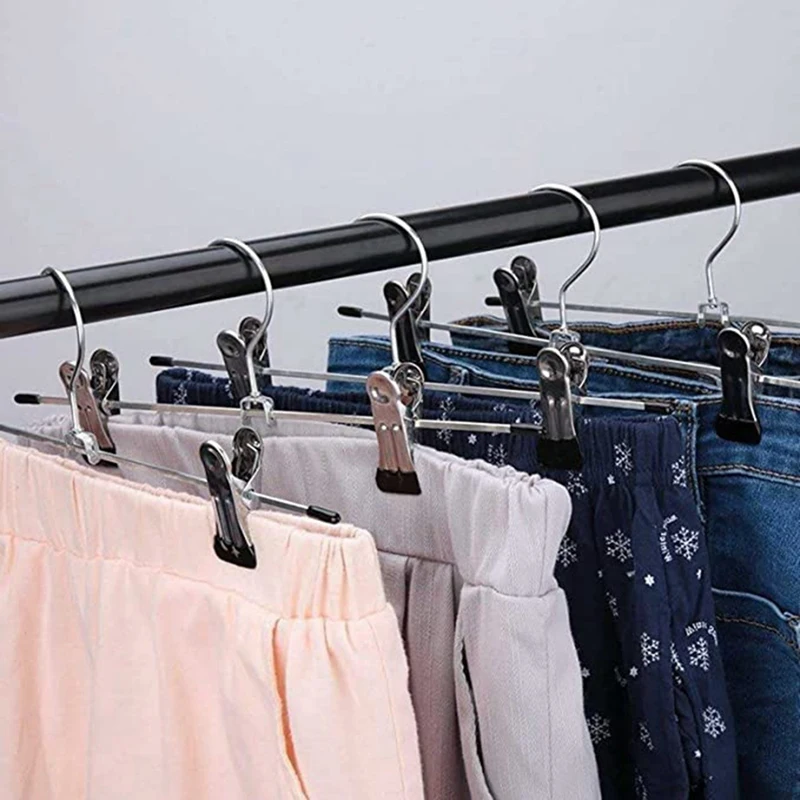 Wskderliner Non-slip Metal Trouser Hangers with Adjustable Metallic Clips for Hanging Pants Socks Skirts Pack of 10 