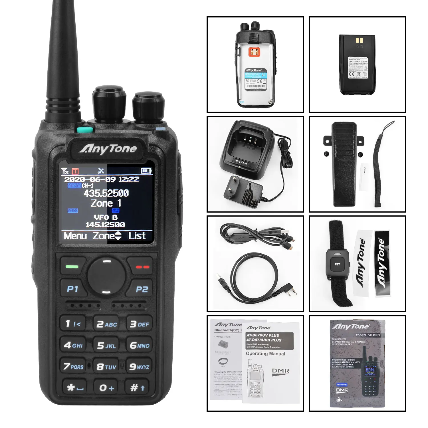 AnyTone AT-D878UVII Plus Dual Band Bluetooth PTT Digital/Analog APRS RX & TX AES256 Ecryption USB-C Charge Walkie Talkie 6