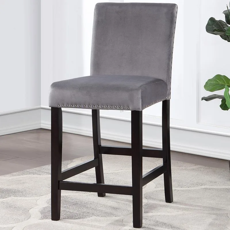

At Home Set of 2 Modern Dining Chairs in Gray Velvet with Padded Seat and Nailhead Trim, 39.5-inch Counter Height Chairs for Den