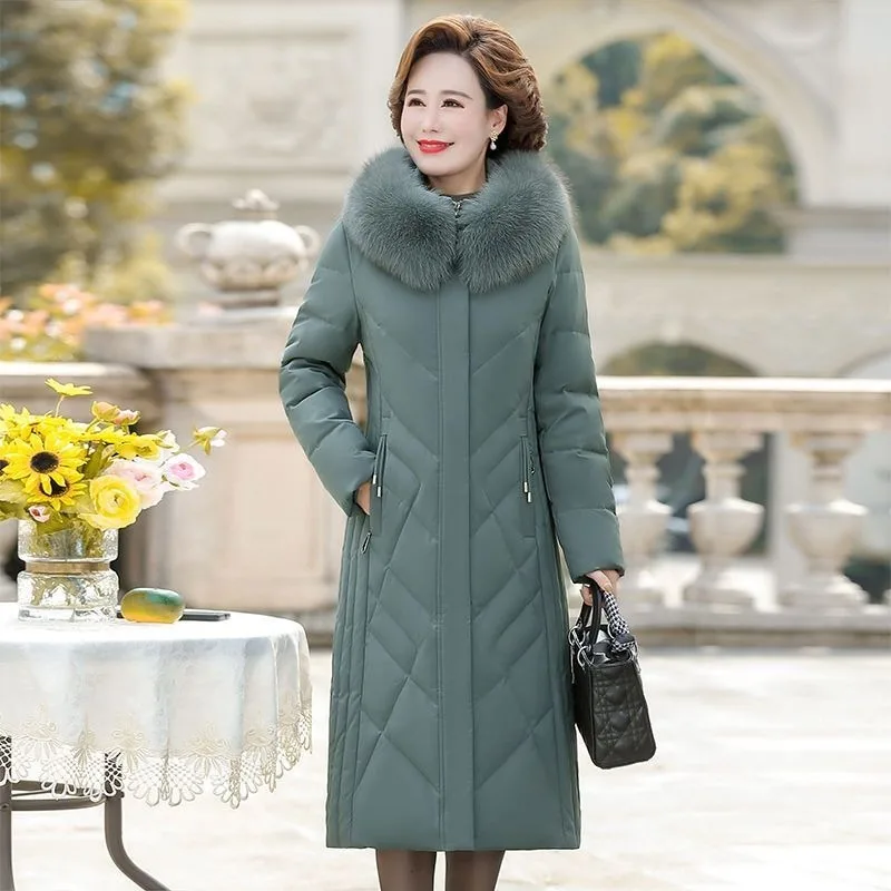 2023 New Women Down Jacket Winter Coat Female Long Parkas Loose Thick Large Size Outwear Hooded Fur Collar Leisure Time Overcoat