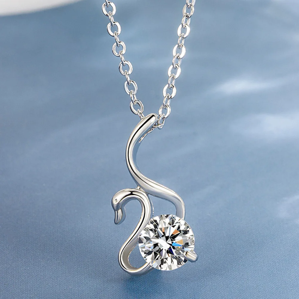 925 Sterling Silver Ladies Fashion Jewelry Luxury Crystal White Swan Charm Collane Con Ciondolo Per Le Donne Regalo Della Festa Nuziale