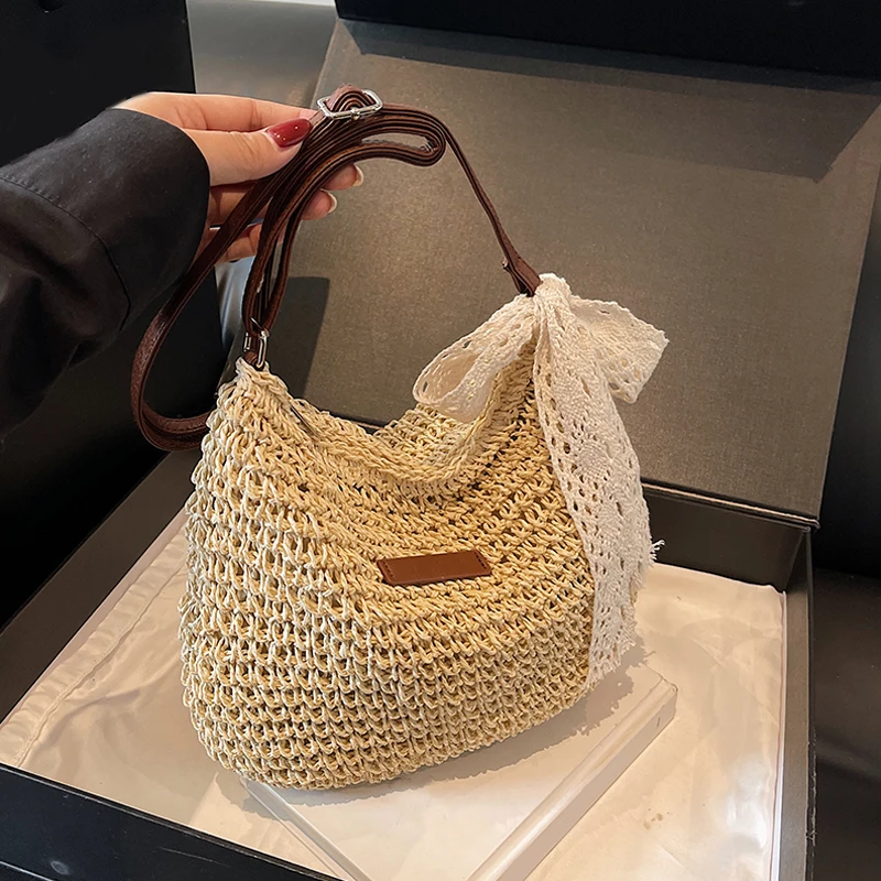 Woven Summer Fashion Straw Bag Beach Holiday Crossbody Bag Shopping Large Capacity Shoulder Handbag Messenger Ladies Women