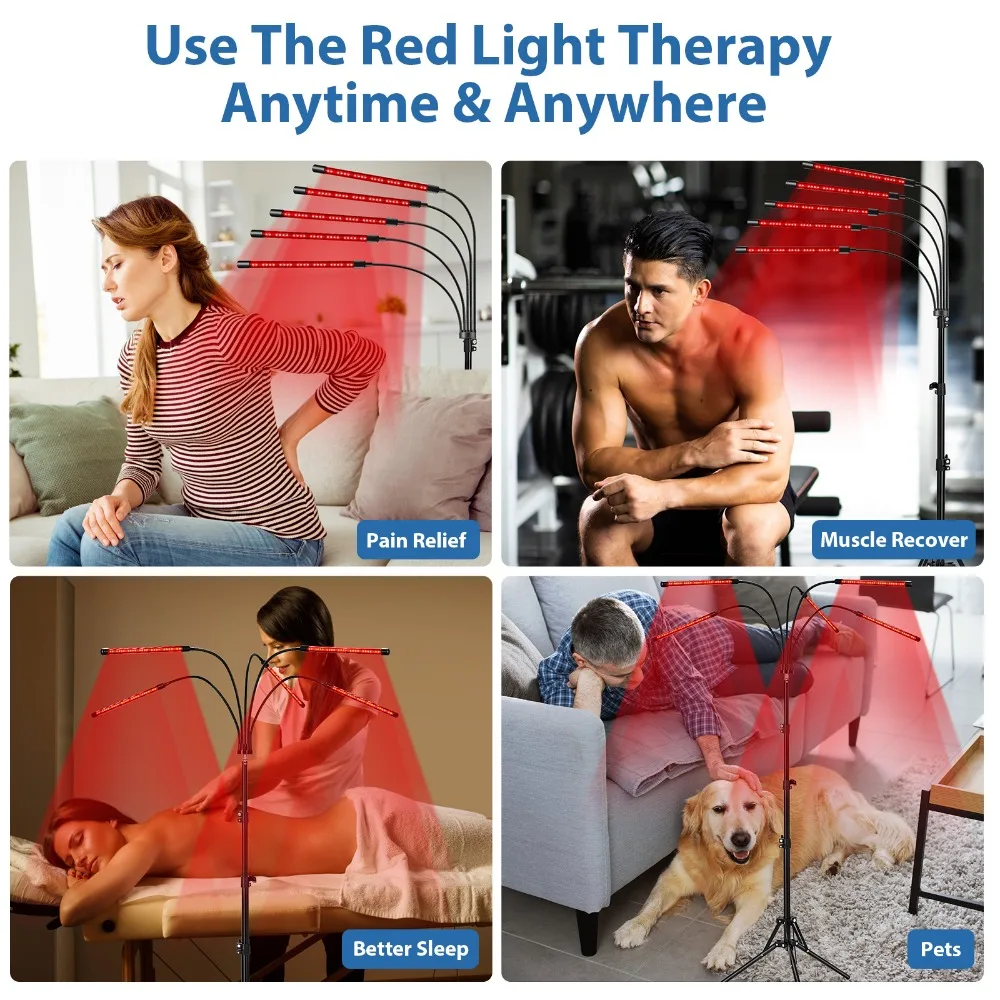 Red Light Therapy Lamp 4/5Light Tubes LED 660nm&850nm Infrared Therapy with Stand for Body Relieve Pain and Lose Weight