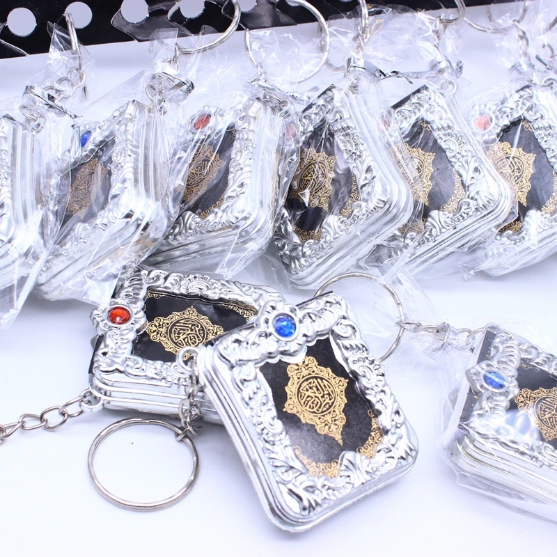 Miniature Arabic Quran Book Islamic Keychain Pendant Real Paper Can Read Muslim The Koran for Key Ring Small Religious C B03E