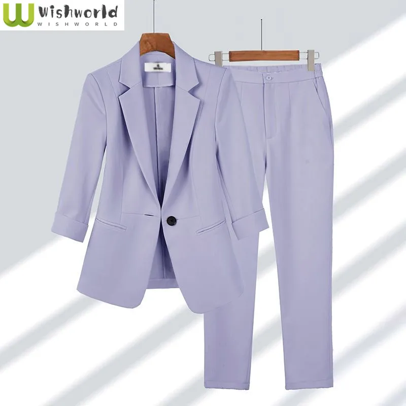 Professional Suit Women's Spring/Summer 2023 New Simple Solid Color Advanced Temperament Slim Fit Suit Two Piece Set