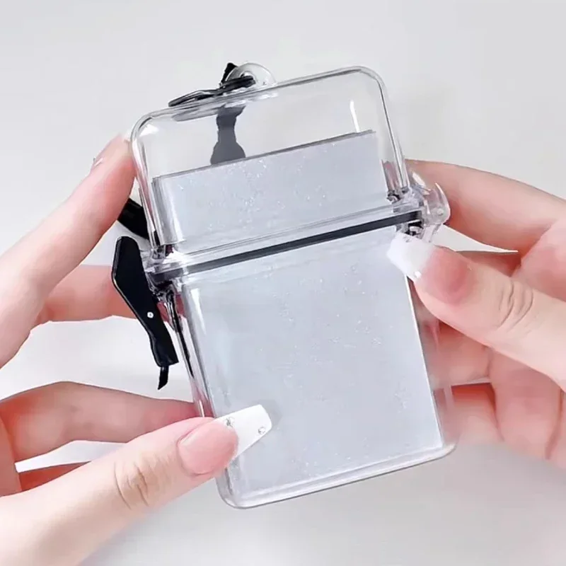 Photo Card Holder 3 Inch Transparent Photocard Storage Box Rope Plastic Square Dustproof Desk Accessories