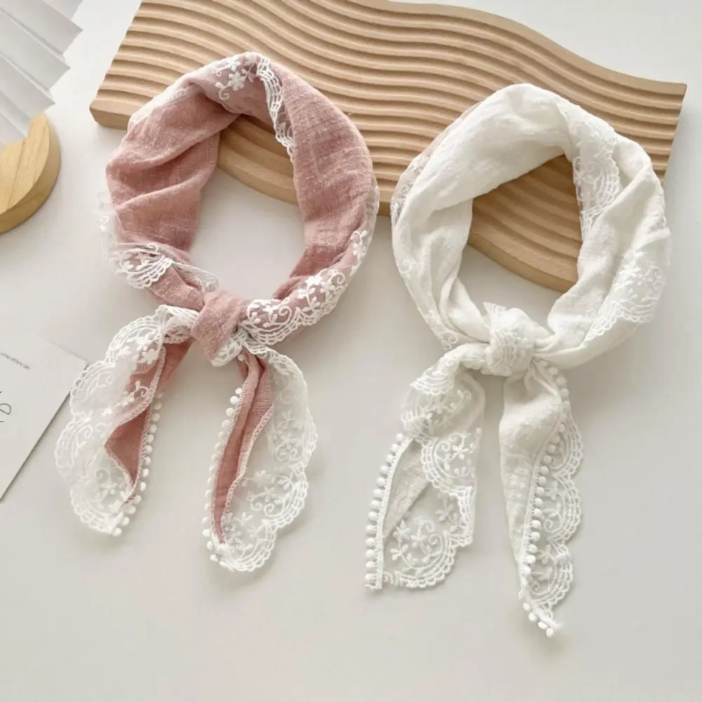 

Cotton Linen Lace Hair Scarf Vintage Solid Soft Wrap Sweet Neckerchief Hair Band Headband Triangle Scarves Outdoor