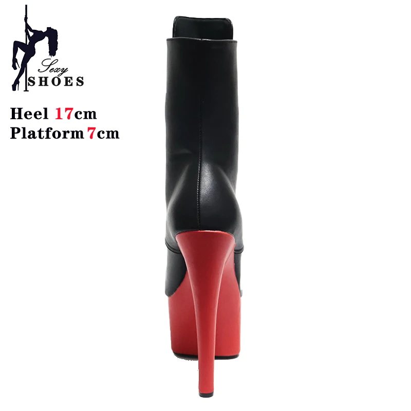 Fashion Sexy Knight Female 7 Inch High Heel Platform Ankle Boots for Women Autumn Winter Shoes 17cm Red Black Pole Dancing Boots