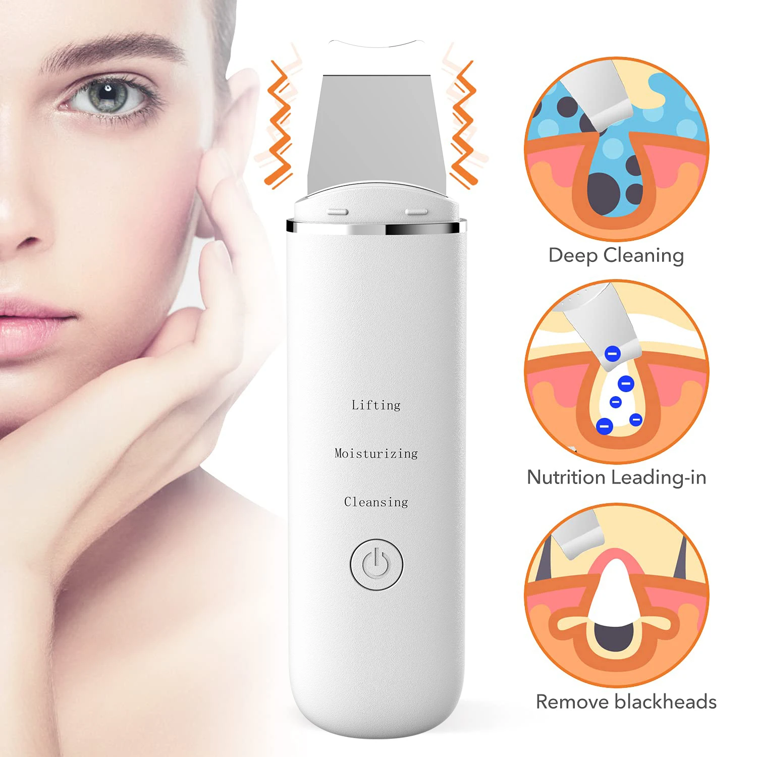 Ultrasonic Skin Scrubber Peeling Blackhead Remover Deep Face Cleaning Vibration Ion Acne Pore Cleaner Facial Shovel Scrubber