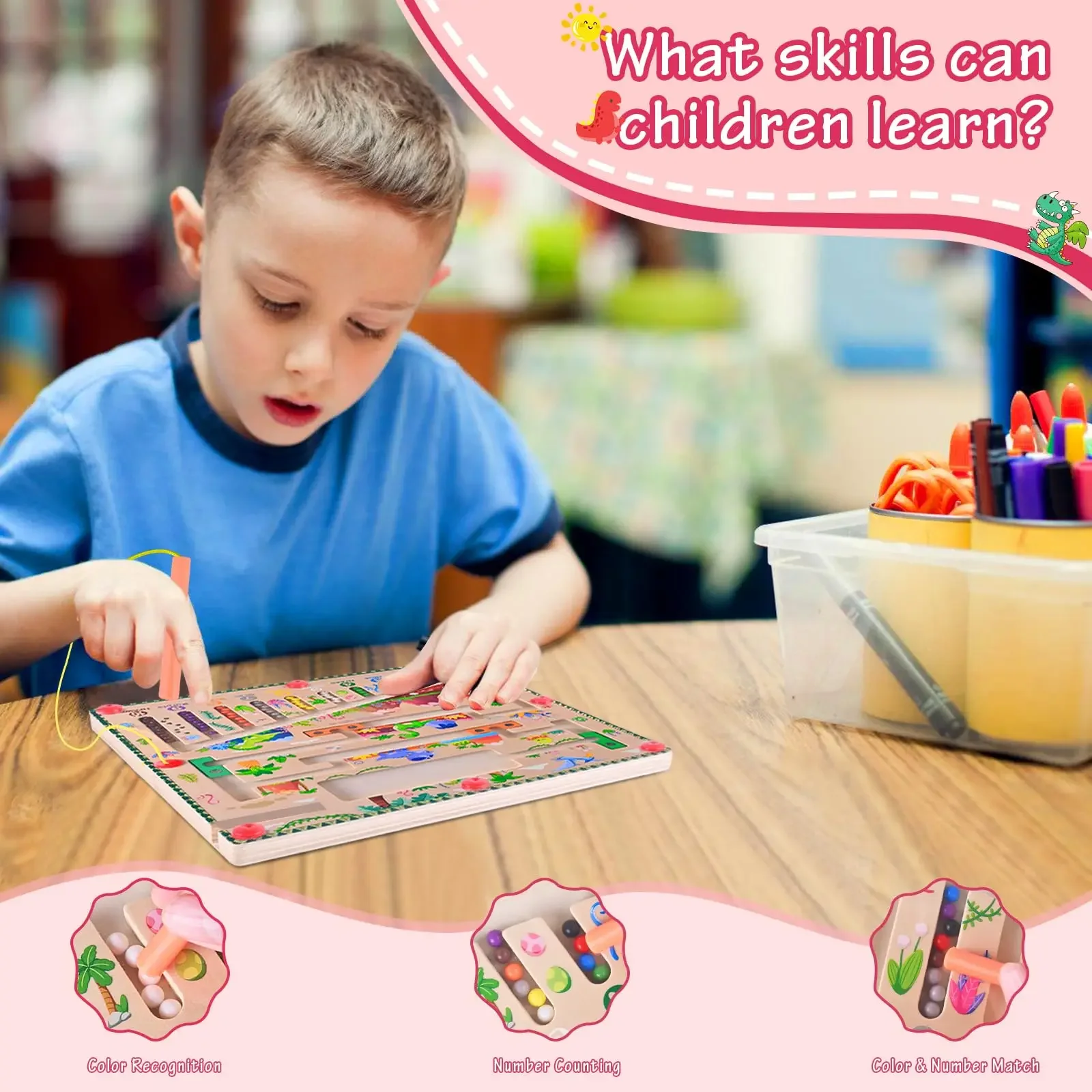 Magnetic Colour and Number Maze, Colour Sorting Board for Counting Toddler Fine Motor Skills Montessori Toys for Boys Girls