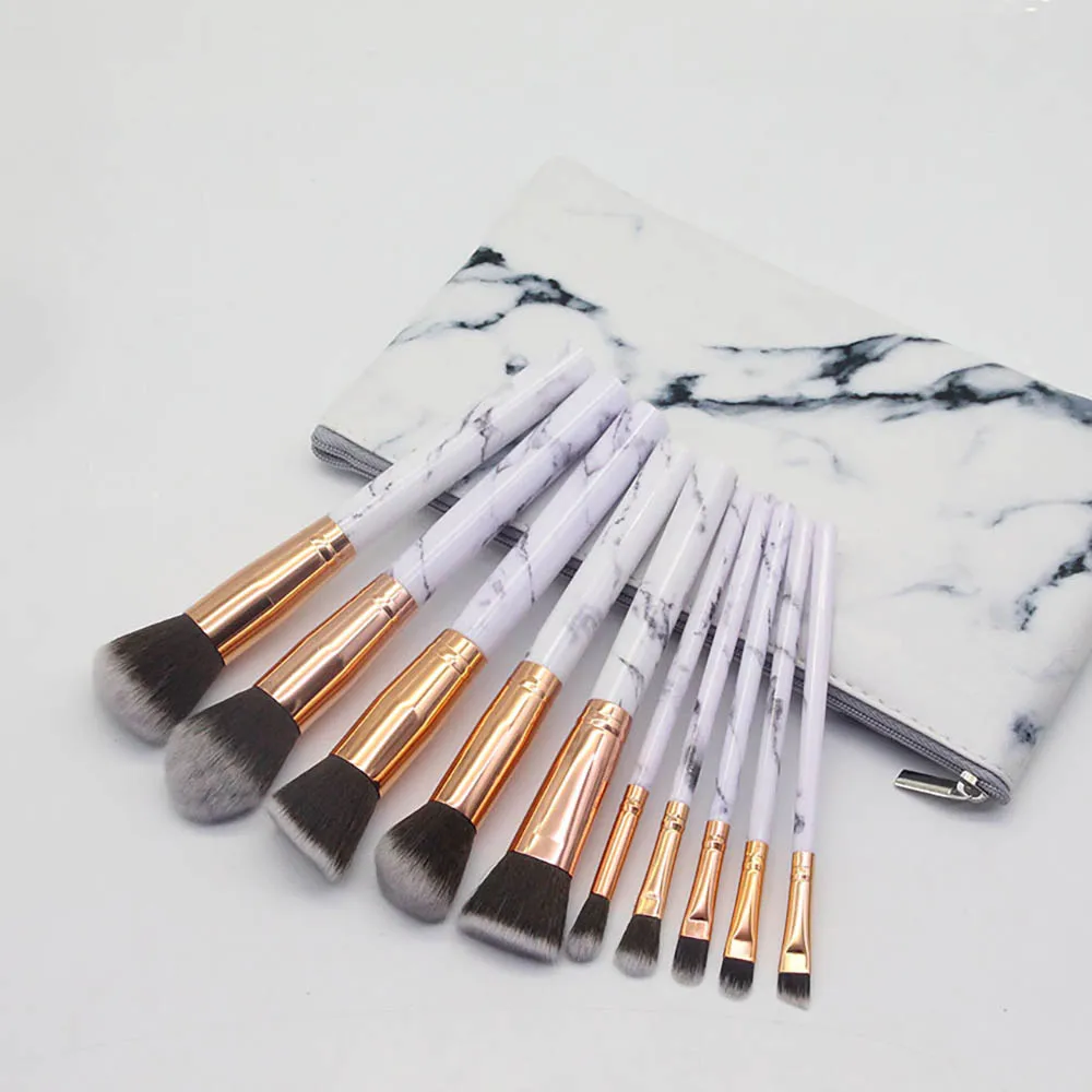 10 Marbled Makeup Brushes Kit Set Make-up Tool Beauty Cosmetics Make Up Brush Sets Mini For | Красота и здоровье