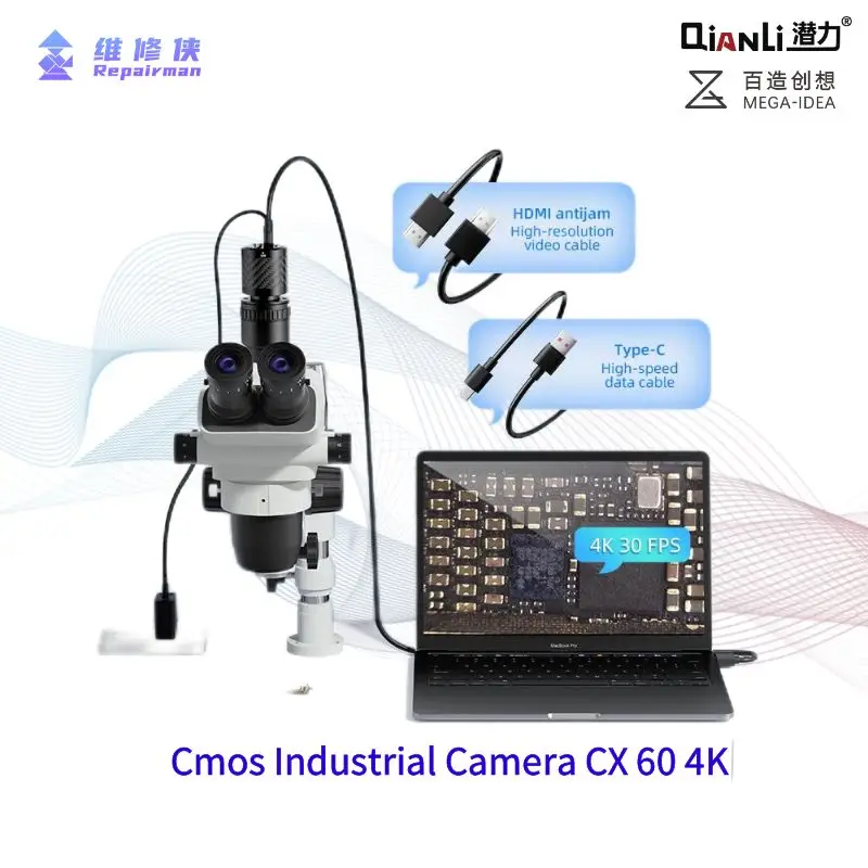 QianLi CX 60 Cmos 산업용 카메라, 4K HDMI 60fps 현미경 카메라