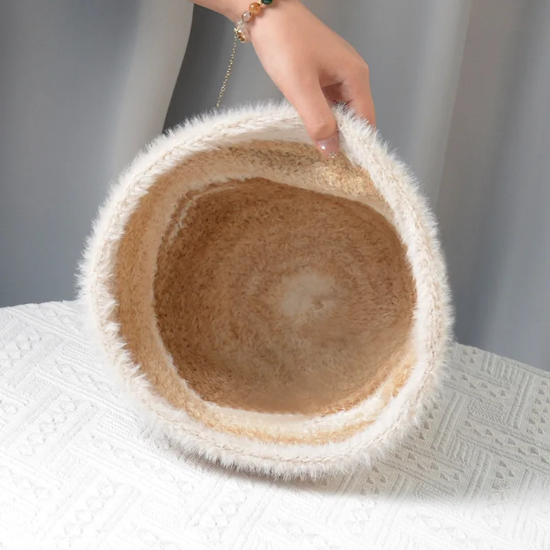 New 2024 Winter Faux Fur Bucket Hat Fluffy Thick Warm Fisherman Cap Women Casual Outdoor Soft Furry Panama Sun Cap for Girl
