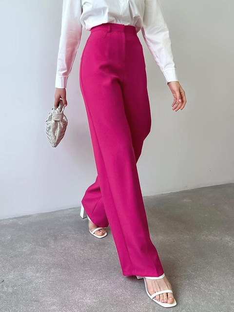 High Waist Straight Pants Woman Purple Classy Ladies Office Trousers Summer Solid Female Casual Long Trousers 2022