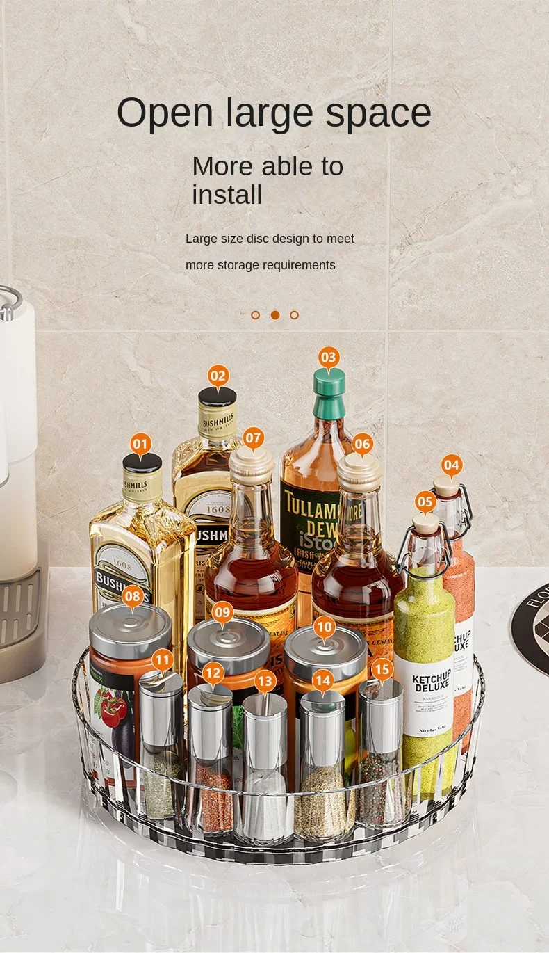 360 Rotating Seasoning Storage Tray Multifunction Pantry Cabinet Turntable For Cosmetics Bathroom Storage Box Kitchen Organizer