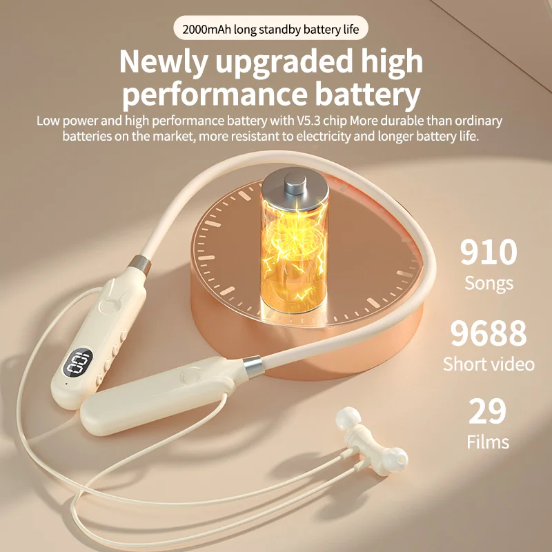 BT-12 Wireless Bluetooth Earphones Sports Headphones Card Insertion Digital Display Noise Cancelling Headset HiFi Music Earbuds 5