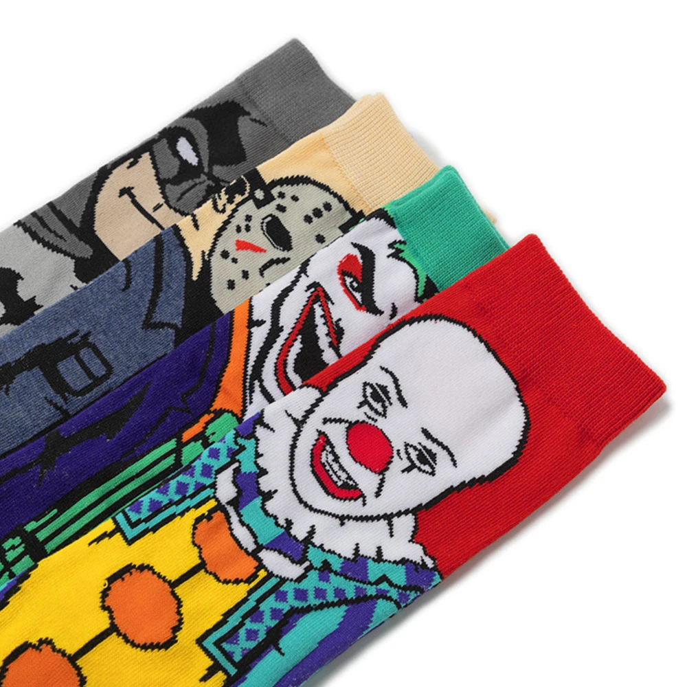 3Pairs Funny Anime Socks Male Fashion Cartoon Character Super Hero Hip Hop Comfort Sport Skateboard Happy Man Woman Cotton Socks