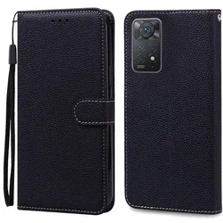 Leather Wallet Flip Case - Stylish Cover for Note 11 Pro 4G 5G (Black)