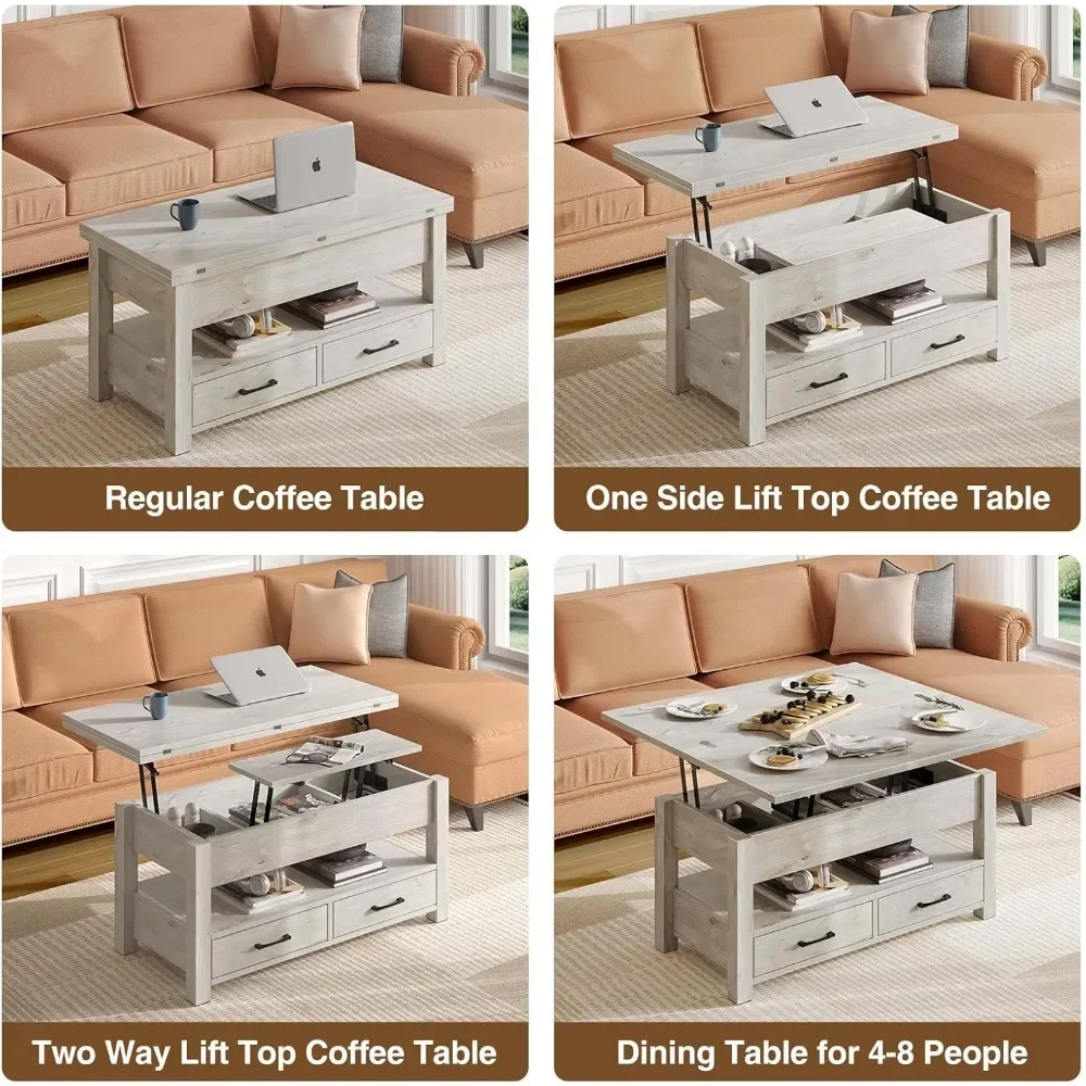 Lift Top Coffee Table, Multi-Function Convertible Coffees Tables with Drawers, Coffee Table Converts To Dining Tables 5