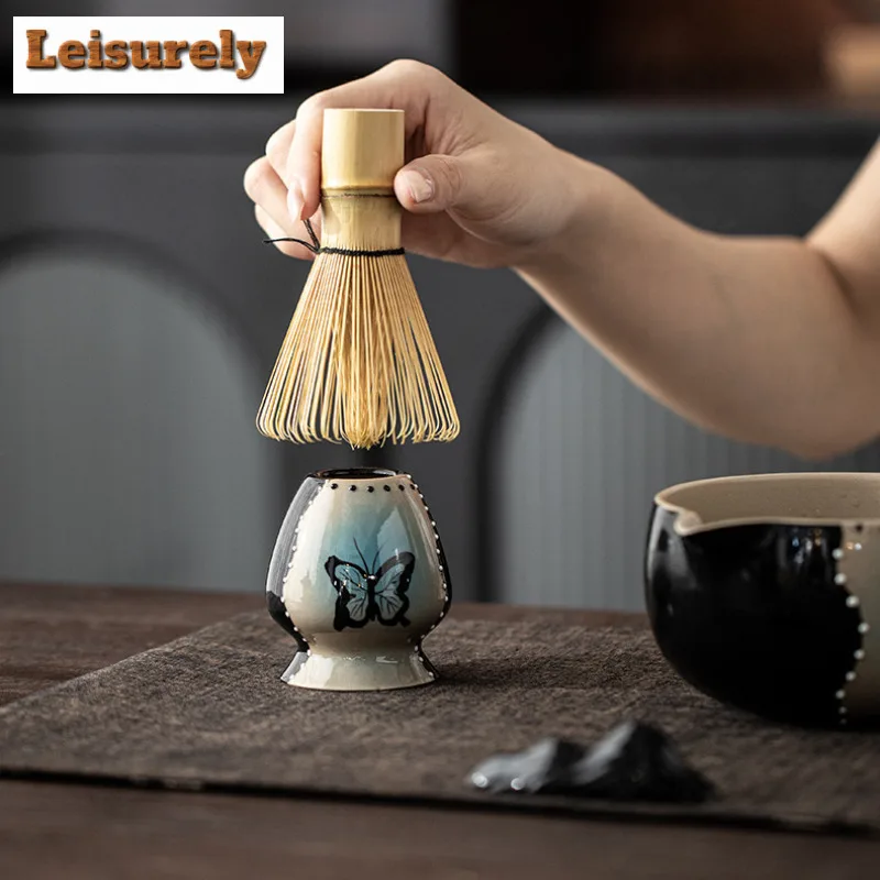 Polka Dot Hand-painted Butterfly Tea Set Complete Set Bamboo Chasen Japanese Matcha Set Kit Tea Ceremony Kitchen Supplies Craft