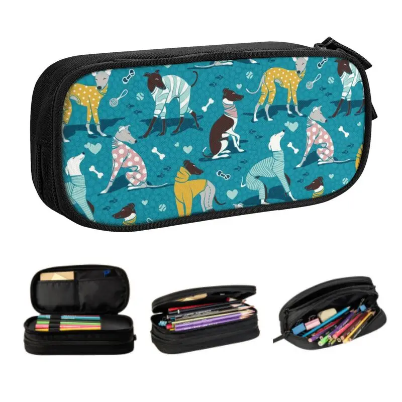 

Cute Greyhounds Dog Pencil Cases for Boys Gilrs Big Capacity Whippet Sighthound Pet Pen Bag Box School Supplies