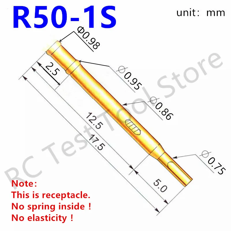 100 Stuks R50-1S Test Pin P50-B1 Vergaarbak Messing Buis Naald Mouw Soldeer Verbinding Sonde Mouw Lengte 17.5Mm Buitenste Dia 0.86Mm