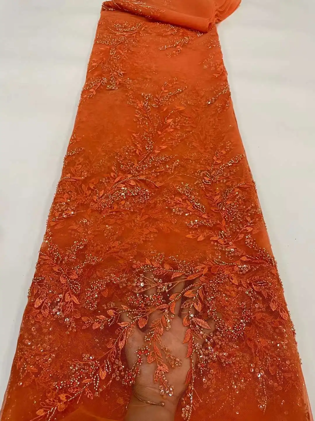 

Pretty Dress Design Beads Embroidery Lace French Tulle Net /African Beaded Nigeria Fabirc Lace For Weddings Evening Dresses