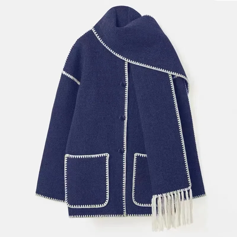 GVUW Fashion Thickened Loose Woolen Coat Women's Scarf Collar Single Breasted Tassel Coats 2025 Autumn Winter New 17S2285 3