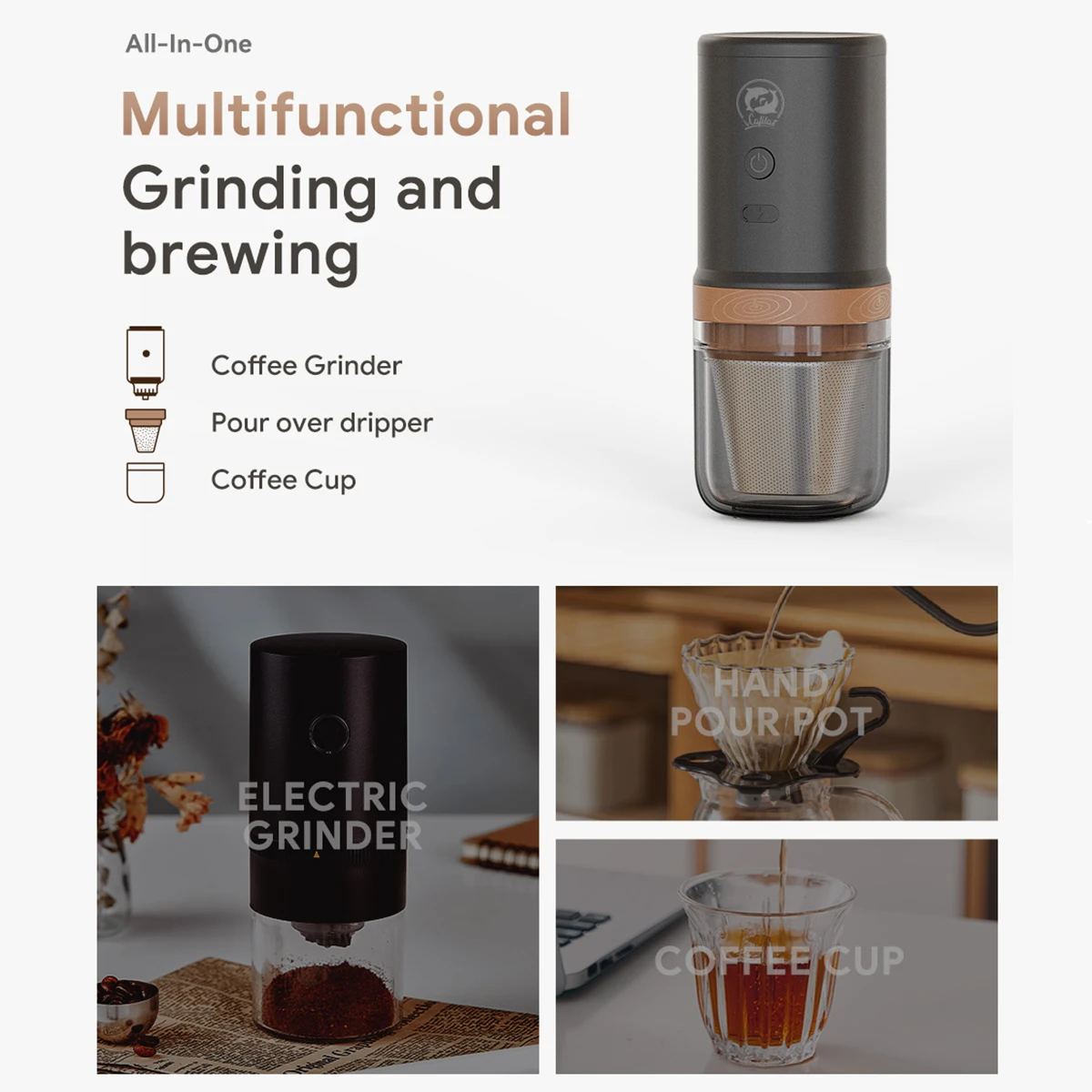 iCafilas All-In-One Grinding & Brewing Portable Electric Coffee Grinder Profession Multifunctional Beans Grinder Coffee Maker