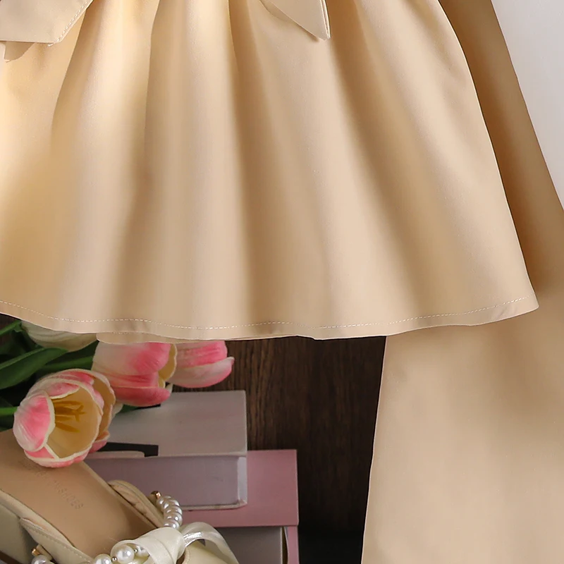 2025 neue Herbst Mädchen Kleidung 2PCS Khaki Drehen Unten Kragen Langarm Patchwork Top & Einfarbig Khaki Hosen für Mädchen Täglich – Detail 8