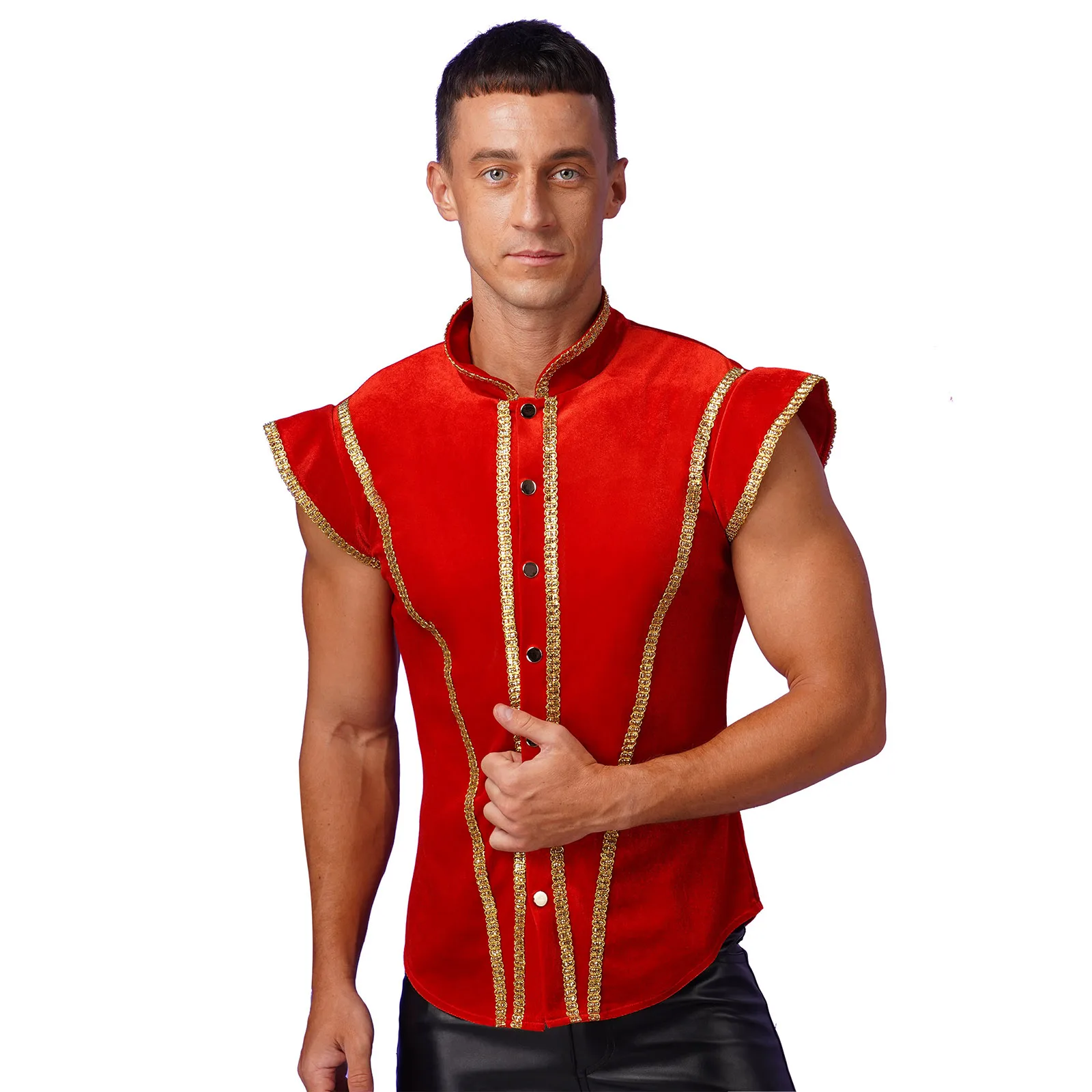 MensMedievalWaistcoatVestsSteampunkTanksVelvetShirtPirateVest