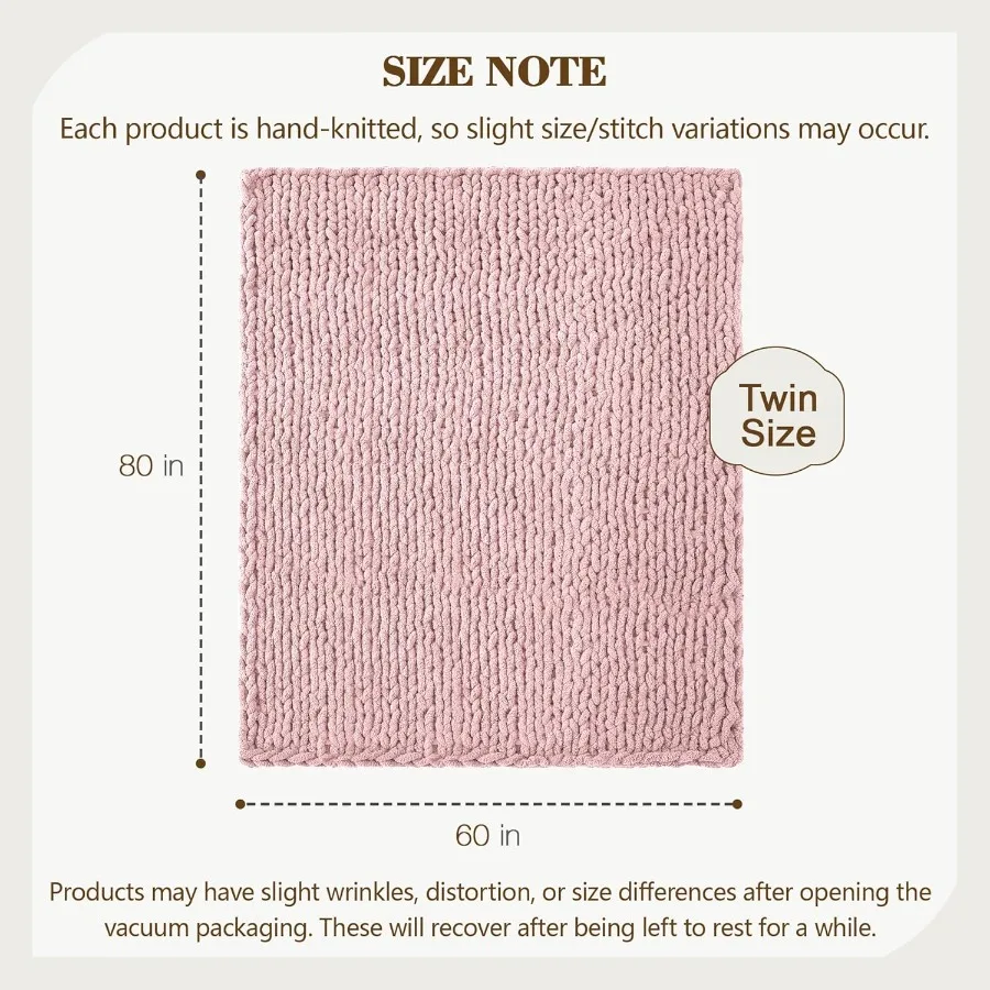 Chunky Knit Throw Blanket 60 X 80 Twin Size 100 Hand Made Large Chenille Loop Yarn Soft Fluffy Throws for Couch Sofa Bed Big Cr