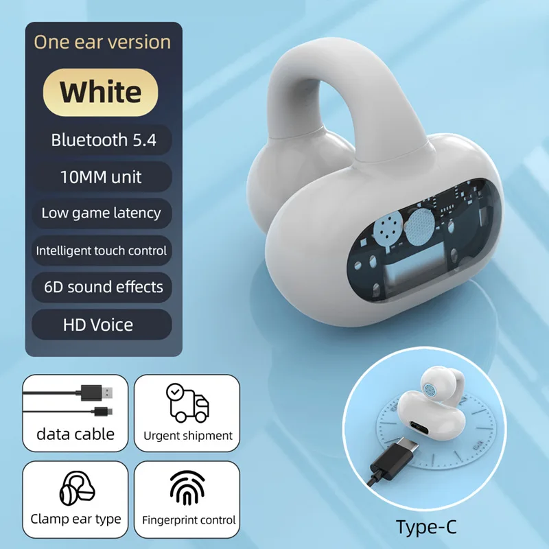 

New Business Wireless Single Ear Bluetooth Earphones Creative Transparent Black Technology High Sound Quality and Long Range