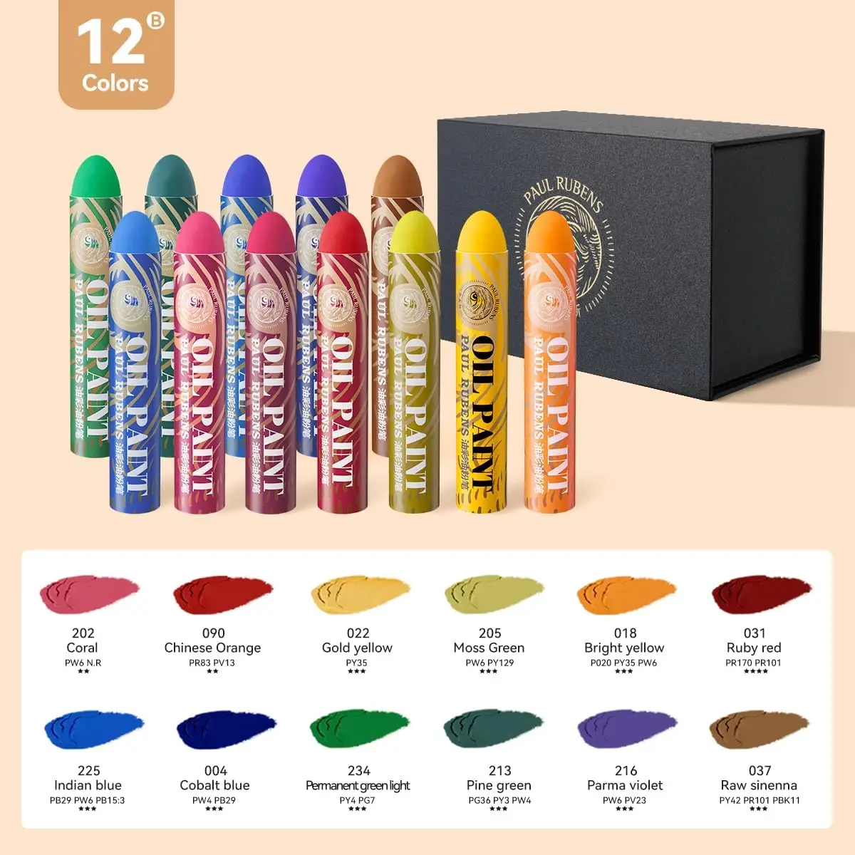 Paul Rubens Oil Pastels 12 Vibrant Colors Extra Large Oil Pastels Creamy texture Easy to Blend HAIYA for Artists
