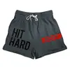 Summer Quick-drying Sports Shorts Men's Mesh Stretch Fitness Running Training Beach Pants HIT HARD Print GYM Basketball Short 6