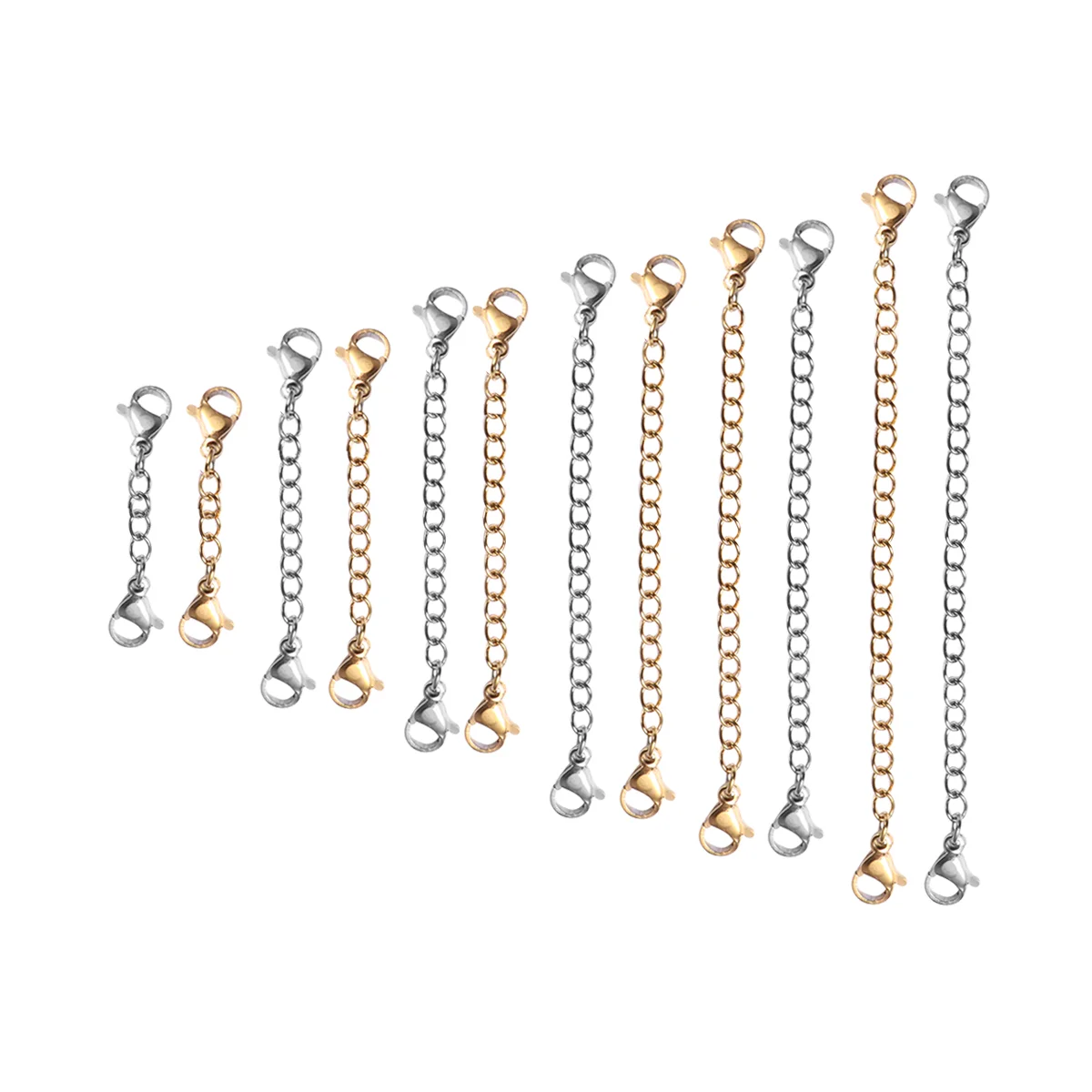 

12 PCS Extender Chain Sterling Silver Necklace with Clasp Buckles Extension Lobster