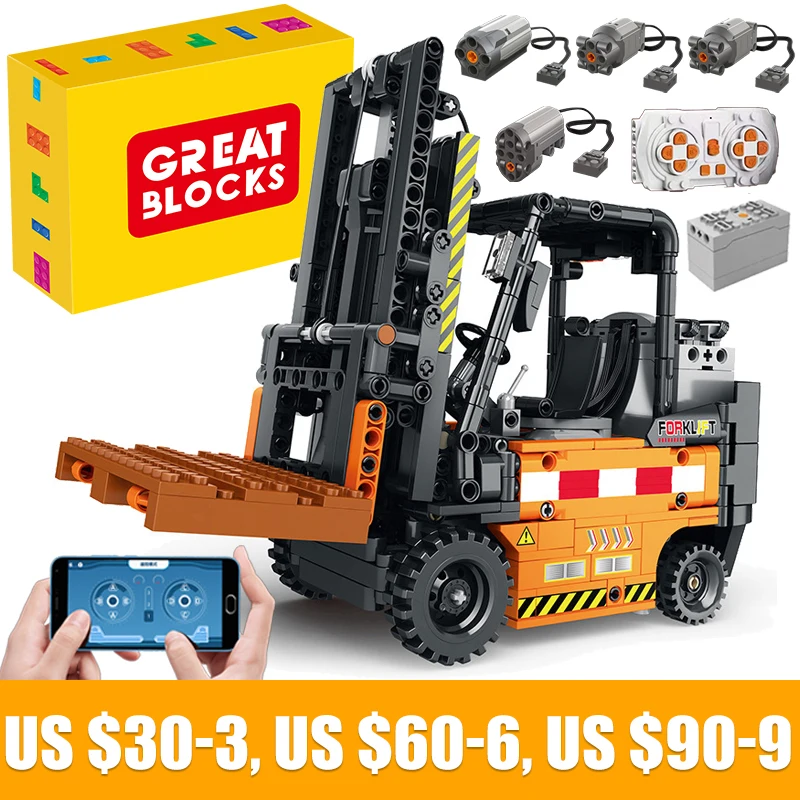 Reobrix 22002 Technical Expert High-Tech Engineering Car Rc Remote Control Mechanical Forklift Moc Bricks Model Building Blocks