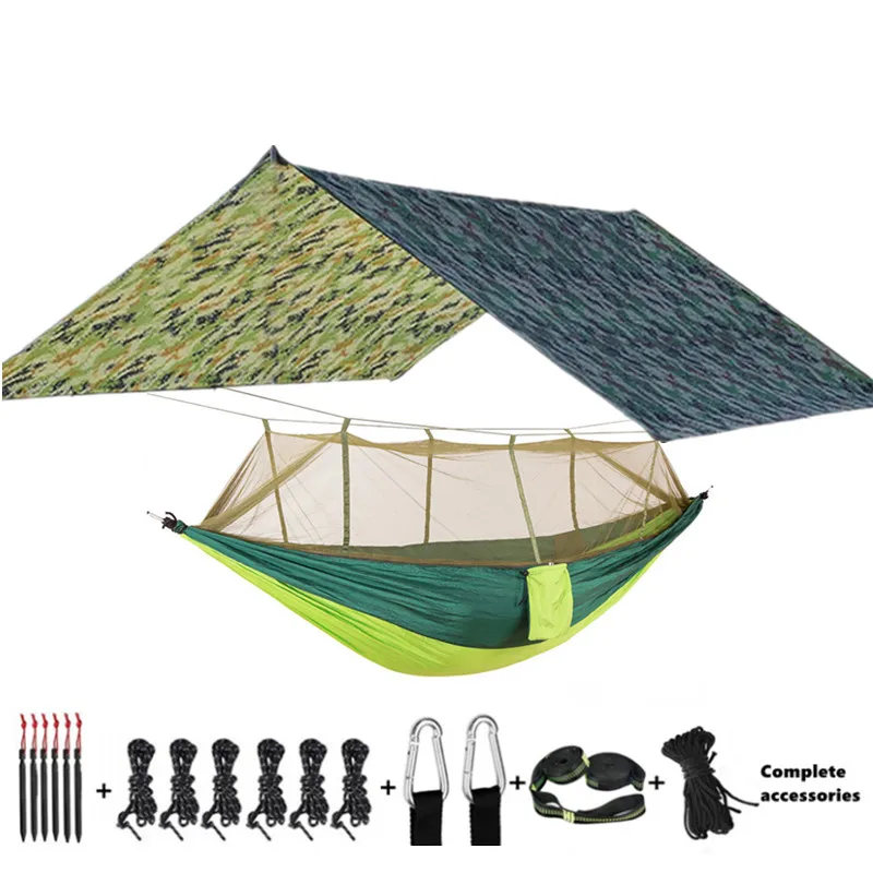 Hammock Camping with Bug Net/Netting and Rain Fly Tarp,Portable Nylon Parachute Hammocks for Outdoor Indoor Survival & Travel 