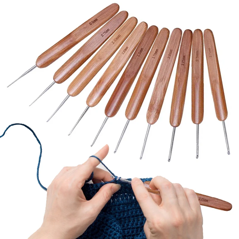 Crochet Hooks Knitting Supplies Sewing Tools 10pcs Bamboo Handle