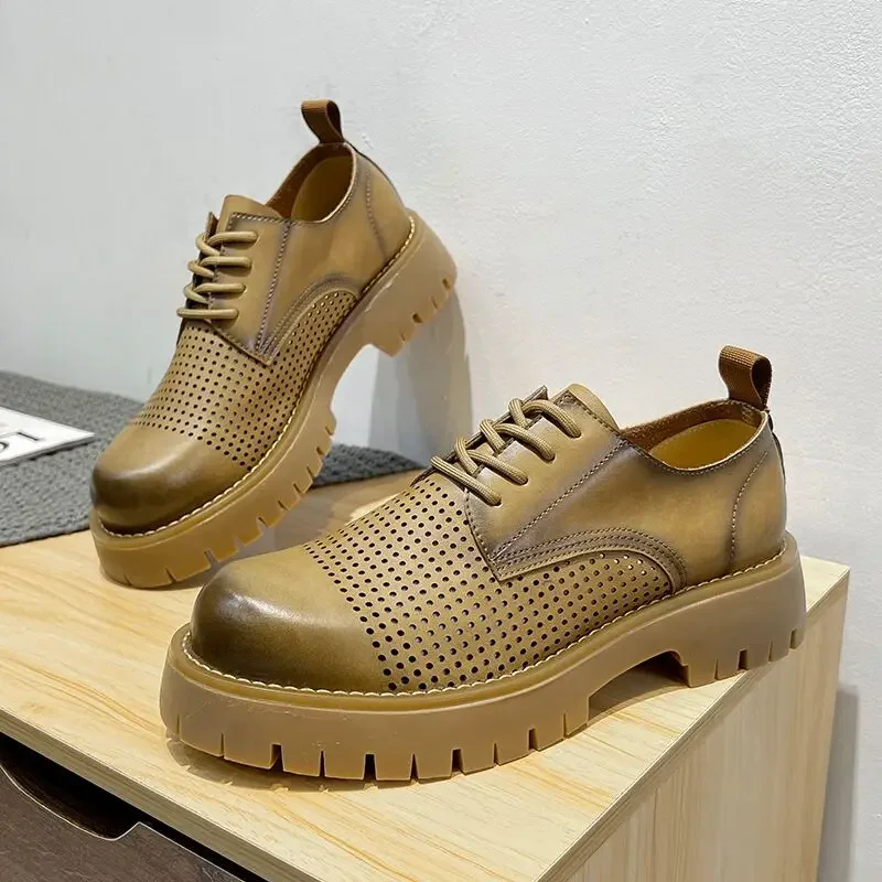 

Men New Spring Summer Breathable Shoes British Designer Shoes Men Height Increasing Loafers Luxury Lace-up Wedding Dress Shoes