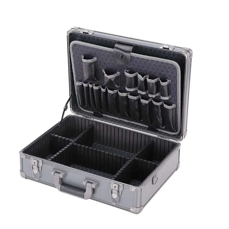 Complete Tool Box Multi-purpose Hard Aluminum Organizer Suitcase Tool Electricians Accessories Parts Storage Case Set with Lock 6